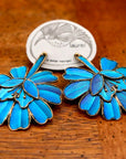 Vintage Laurel Burch Large Tian-Tsui (點翠) Flower Gold-Plate Earrings