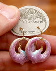 Vintage Laurel Burch Miniature Arched Crane Pink Vermeil Earrings