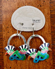 Vintage Laurel Burch Mohawk Bird Black and Turquoise Silver Earrings