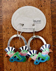 Vintage Laurel Burch Mohawk Bird Black and Turquoise Silver Earrings