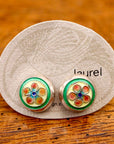 Vintage Laurel Burch Orange Flower Silver Studs
