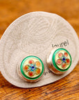 Vintage Laurel Burch Orange Flower Silver Studs