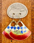 Vintage Laurel Burch Red Handbag Gold-Vermeil Earrings