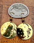 Vintage Laurel Burch Small Moonface Gold-Plate Earrings