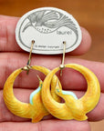 Vintage Laurel Burch Yellow Arched Crane Gold-Vermeil Earrings