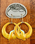 Vintage Laurel Burch Yellow Arched Crane Gold-Vermeil Earrings