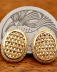 Vintage Laurel Inc. Basket Weave Oval Gold-Plate Earrings