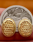 Vintage Laurel Inc. Basket Weave Oval Gold-Plate Earrings