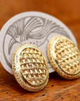 Vintage Laurel Inc. Basket Weave Oval Gold-Plate Earrings