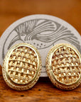 Vintage Laurel Inc. Basket Weave Oval Gold-Plate Earrings