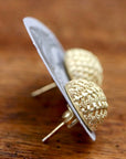 Vintage Laurel Inc. Basket Weave Round Gold-Plate Silver Earrings