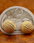 Vintage Laurel Inc. Basket Weave Round Gold-Plate Silver Earrings