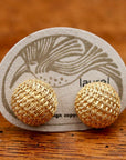 Vintage Laurel Inc. Basket Weave Round Gold-Plate Silver Earrings