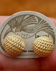 Vintage Laurel Inc. Basket Weave Round Gold-Plate Silver Earrings