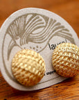 Vintage Laurel Inc. Basket Weave Round Gold-Plate Silver Earrings