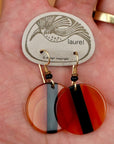 Vintage Laurel inc Carnelian and Black Onyx Round Gold-Plate Dangles