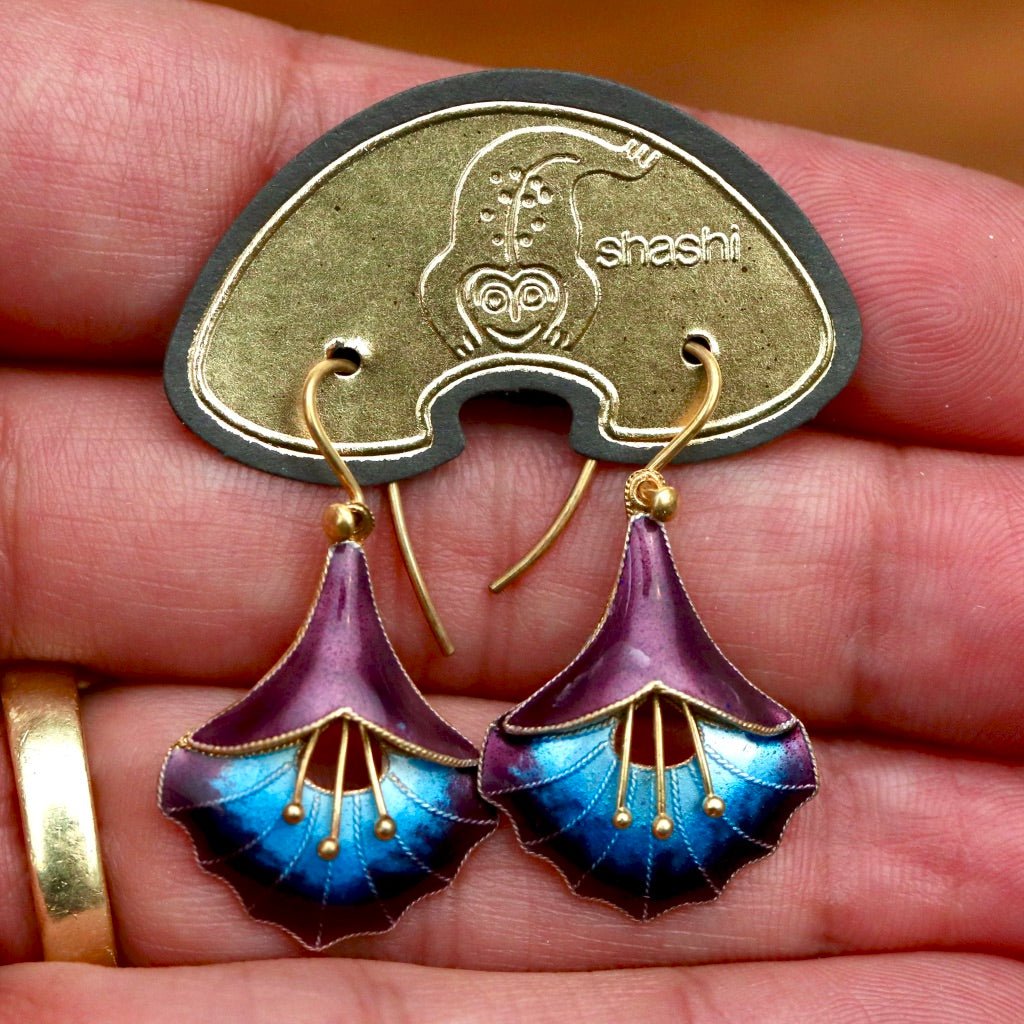 Vintage Shashi Angel s Trumpet Midnight Purple Earrings
