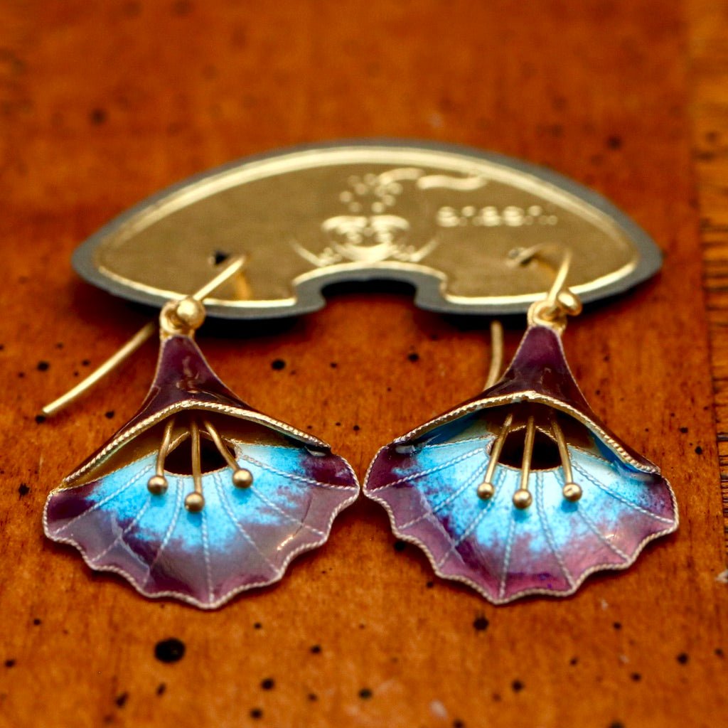 Vintage Shashi Angel's Trumpet Midnight Purple Earrings Museum - Main Image