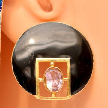 Vintage Shashi Black Window Deco Earrings