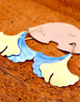 Vintage Shashi Blue and Yellow Gingko Leaf Earrings
