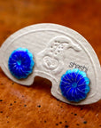 Vintage Shashi Blue Chrysanthemum Flower Studs