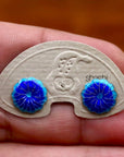 Vintage Shashi Blue Chrysanthemum Flower Studs