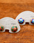 Vintage Shashi Blue Flower Button Studs