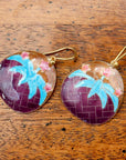 Vintage Shashi Eggplant and Turquoise Lily Earrings