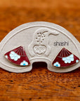 Vintage Shashi Enamel Fan Purple and Ice Blue Earrings