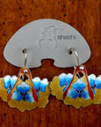 Vintage Shashi Feathers with Blue Flowers Silver Earrings