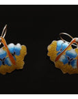 Vintage Shashi Feathers with Blue Flowers Silver Earrings