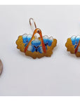 Vintage Shashi Feathers with Blue Flowers Silver Earrings