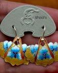 Vintage Shashi Feathers with Blue Flowers Silver Earrings