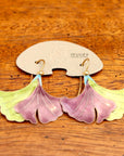 Vintage Shashi Gingko Leaf Eggplant and Lime Earrings