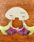 Vintage Shashi Gingko Leaf Eggplant and Lime Earrings
