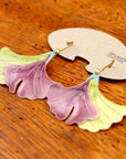 Vintage Shashi Gingko Leaf Eggplant and Lime Earrings