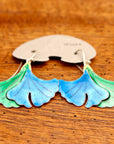 Vintage Shashi Gingko Leaf Ice Blue and Emerald Green Earrings