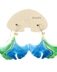 Vintage Shashi Gingko Leaf Ice Blue and Emerald Green Earrings