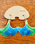 Vintage Shashi Gingko Leaf Ice Blue and Emerald Green Earrings