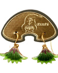 Vintage Shashi Green Papyrus Flower Earrings