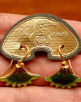Vintage Shashi Green Papyrus Flower Earrings