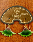 Vintage Shashi Green Papyrus Flower Earrings