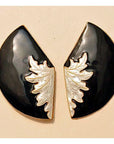 Vintage Shashi Kyoto Fan Leaf Black/White Vermeil Earrings