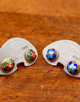 Vintage Shashi Orange and Green Flower Button Studs