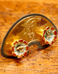 Vintage Shashi Painted Daisy Flower Studs Rust Col