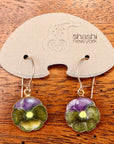Vintage Shashi Pansy Flower Dangles, Green Enamel