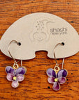 Vintage Shashi Purple Pansy Flower Earrings