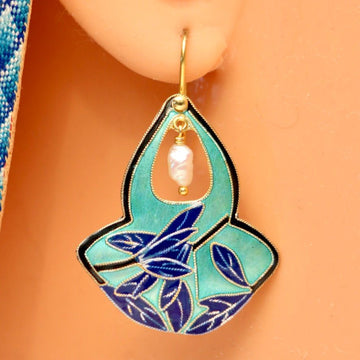 Vintage Shashi Turquoise, Cobalt and Black Shadow Leaf Earrings