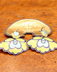Vintage Shashi Yellow and Ice Blue Orchid Earrings