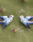 Vintage Thousand Flowers Blue Bird Gold-Vermeil Studs